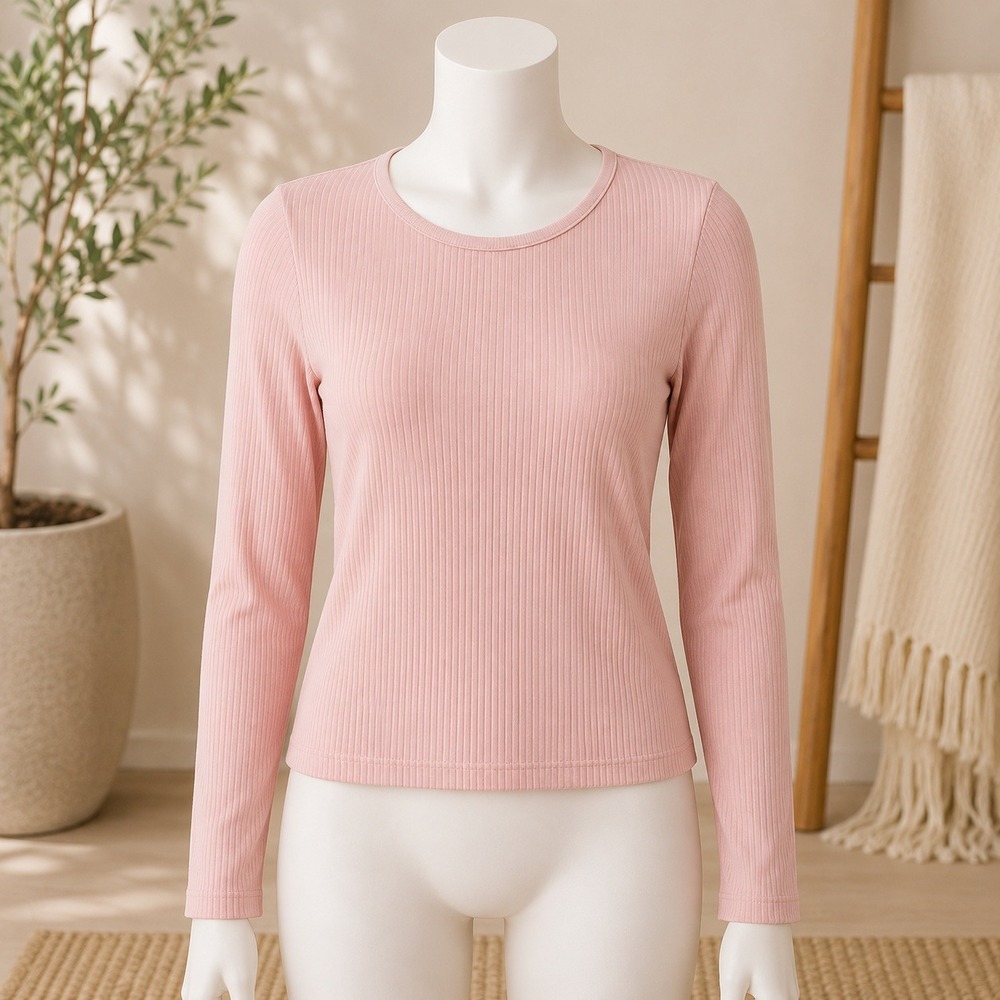 NWOT Elodie Ribbed Long Sleeve Top Womens L/XL Pink Seamless Crew Neck Cropped